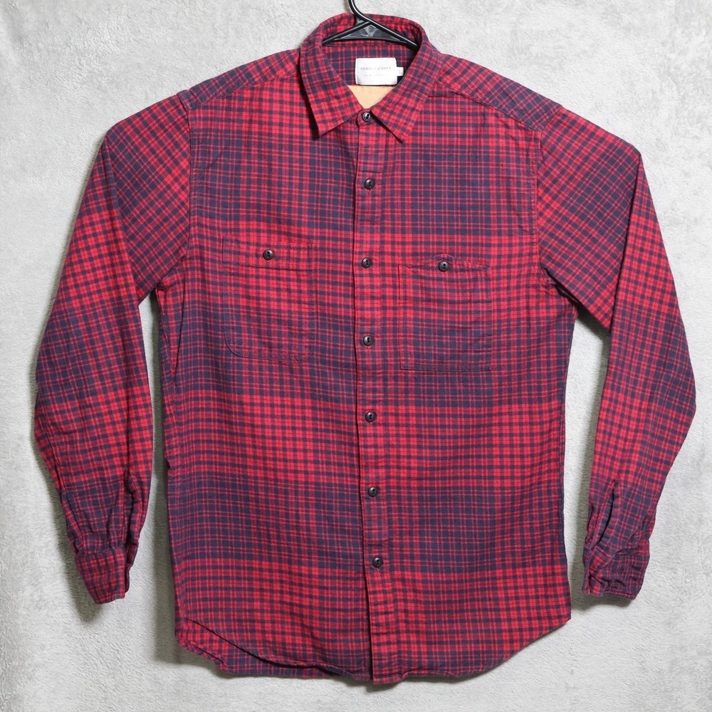Shades of Grey Shirt Mens Large Red Blue Micah Cohen Flannel Plaid Button Down